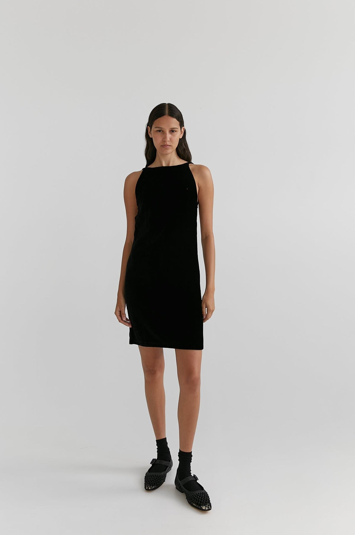 Black Satin Backless Mini Slip Dress | SilkFred US